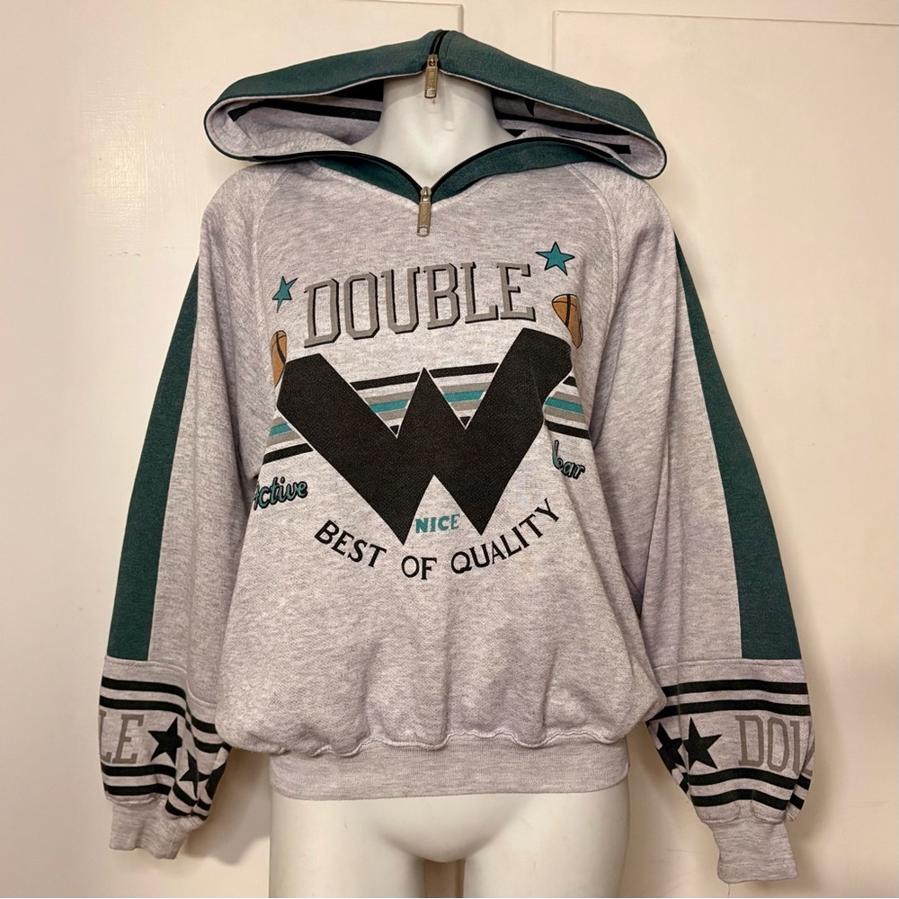 Vintage 90s Wrangler Athletic Streetwear Double W Quarter Zip Hooded Sweatshirt